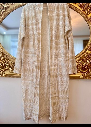 Kendinden Gold simli Nakışlı Bohem Uzun Kadın hırka - Görsel 3