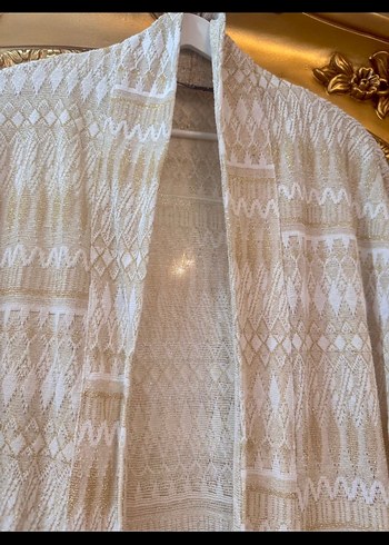 Kendinden Gold simli Nakışlı Bohem Uzun Kadın hırka - Görsel 7