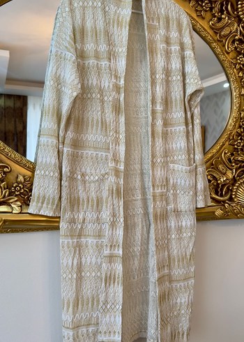 Kendinden Gold simli Nakışlı Bohem Uzun Kadın hırka - Görsel 2