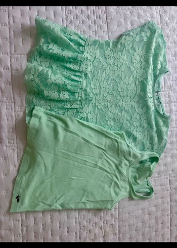 Zara Kız Çocuk Yeşil Dantelli Kolsuz Bluz 2li - Görsel 2