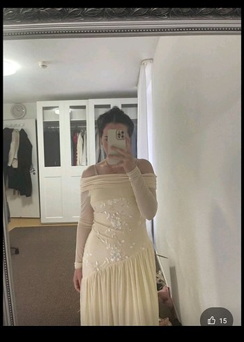 Uzun Kollu Drapeli Beyaz Vintage NİKAH ELBİSESİ - Görsel 6