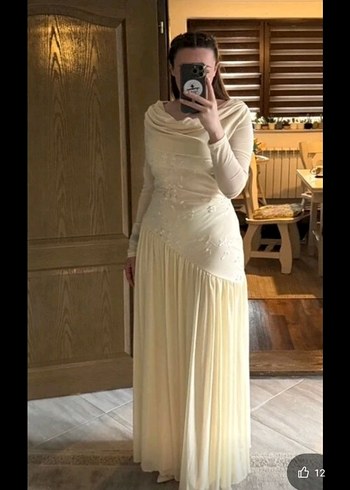 Uzun Kollu Drapeli Beyaz Vintage NİKAH ELBİSESİ - Görsel 4