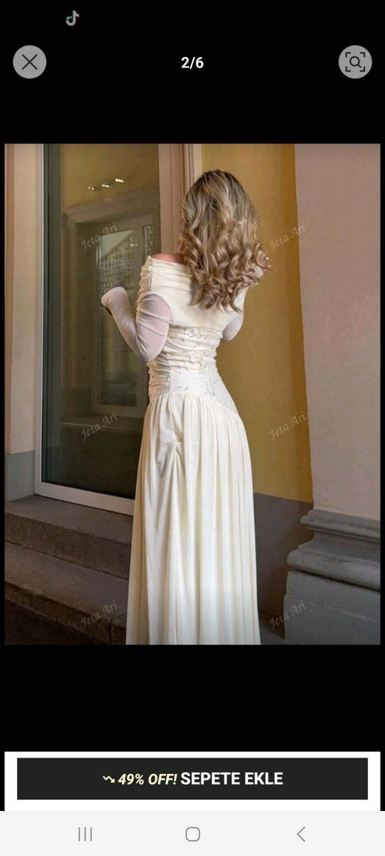 Uzun Kollu Drapeli Beyaz Vintage NİKAH ELBİSESİ - Görsel 2