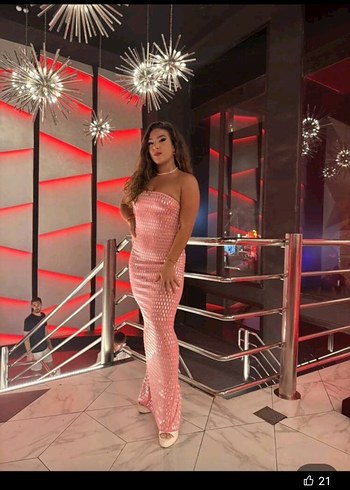 Pembe Parlak Taşlı Uzun Söz Elbisesi, Gece Abiyesi - Görsel 3