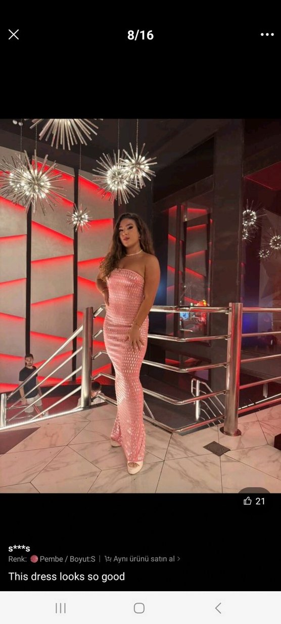 Pembe Parlak Taşlı Uzun Söz Elbisesi, Gece Abiyesi - Görsel 3