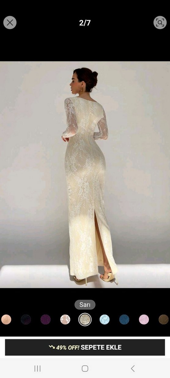 Dantel Detaylı Uzun Beyaz Kadın Abiye Elbise - Görsel 2