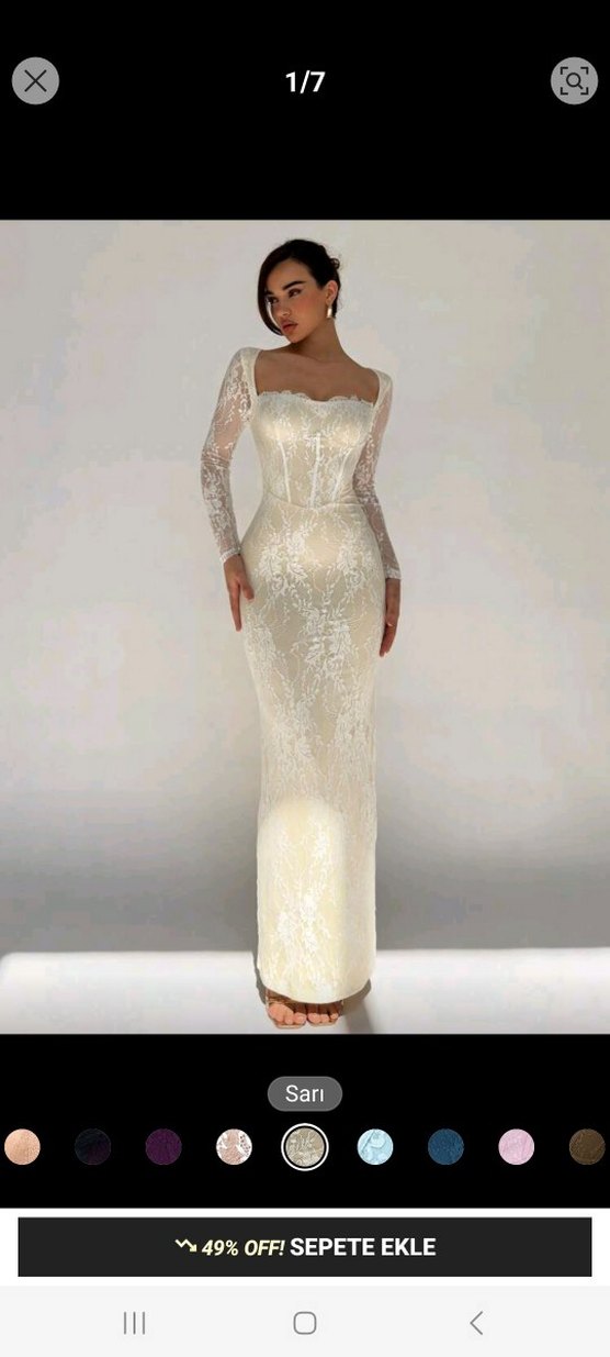 Dantel Detaylı Uzun Beyaz Kadın Abiye Elbise - Görsel 3