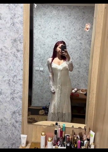 Dantel Detaylı Beyaz Uzun Kadın Elbise - Görsel 7