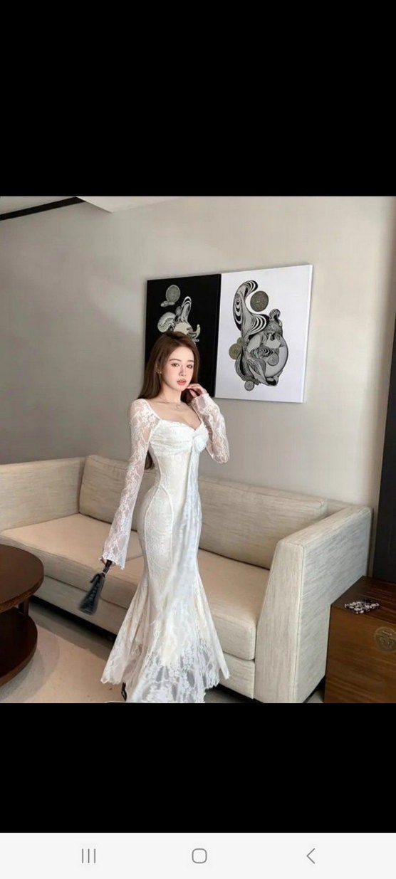 Dantel Detaylı Beyaz Uzun Kadın Elbise - Görsel 2