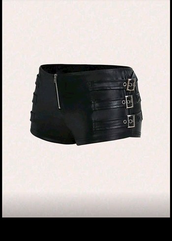 Kadın Siyah Deri Mini Şort - Görsel 2