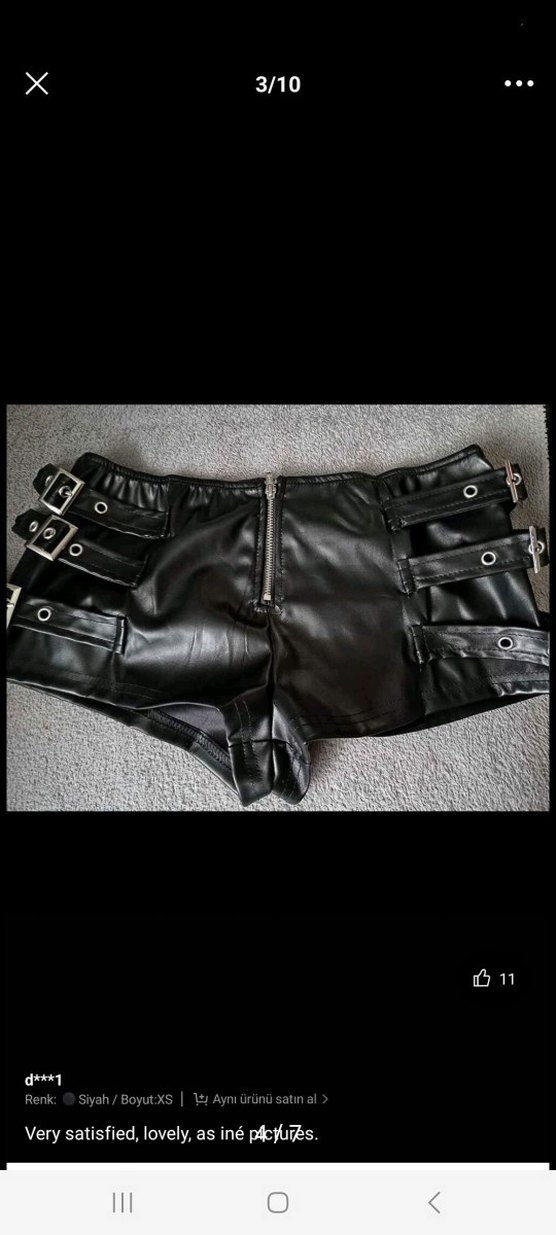 Kadın Siyah Deri Mini Şort - Görsel 4