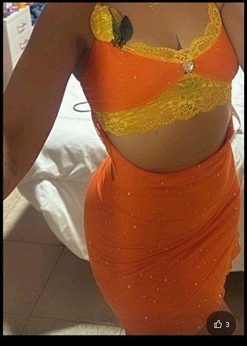 iki parçalı Sarı Dantelli Straplez Midi Kadın Elbise - Görsel 2