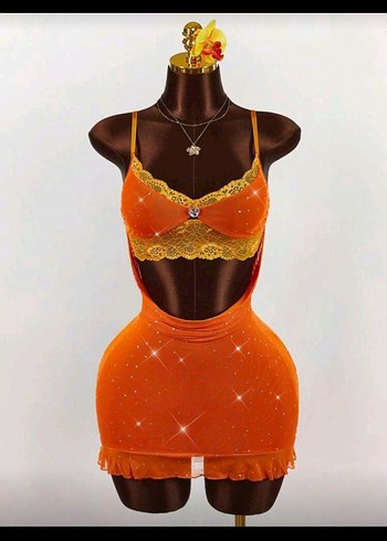 iki parçalı Sarı Dantelli Straplez Midi Kadın Elbise - Görsel 5