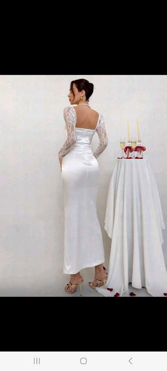 Dantelli Uzun Beyaz Straplez Abiye <<İndirimli - Görsel 2