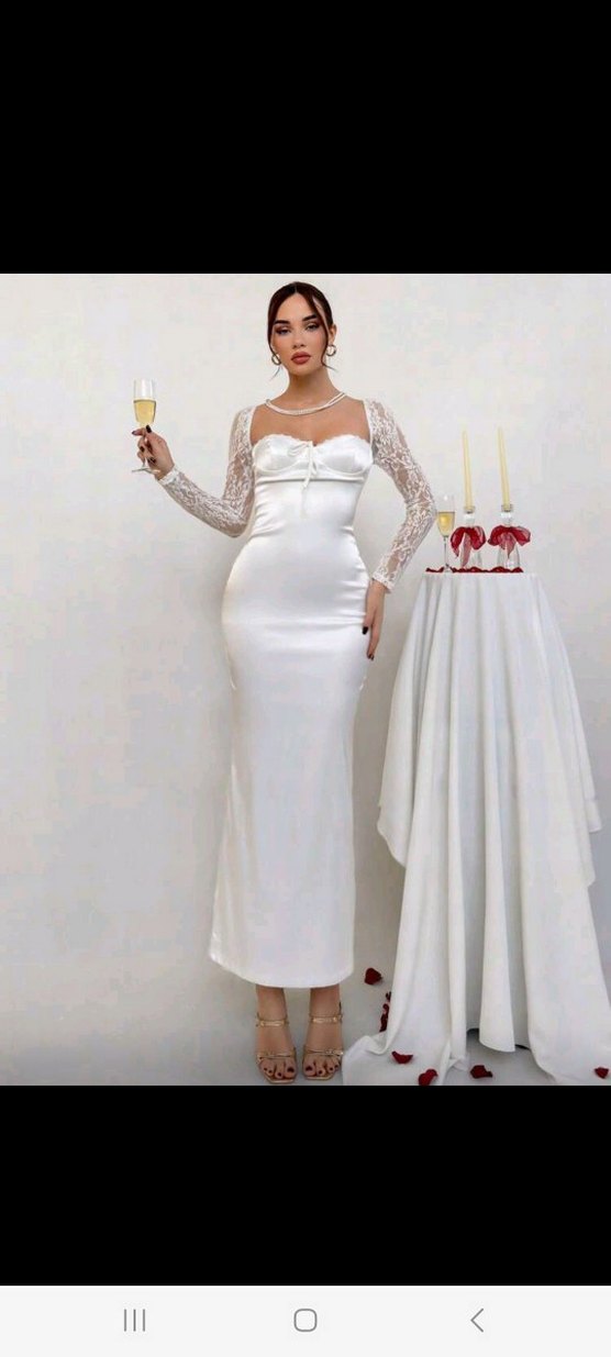 Dantelli Uzun Beyaz Straplez Abiye <<İndirimli - Görsel 3