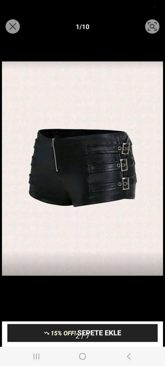Siyah Deri Kemerli Mini Şort - Görsel 2