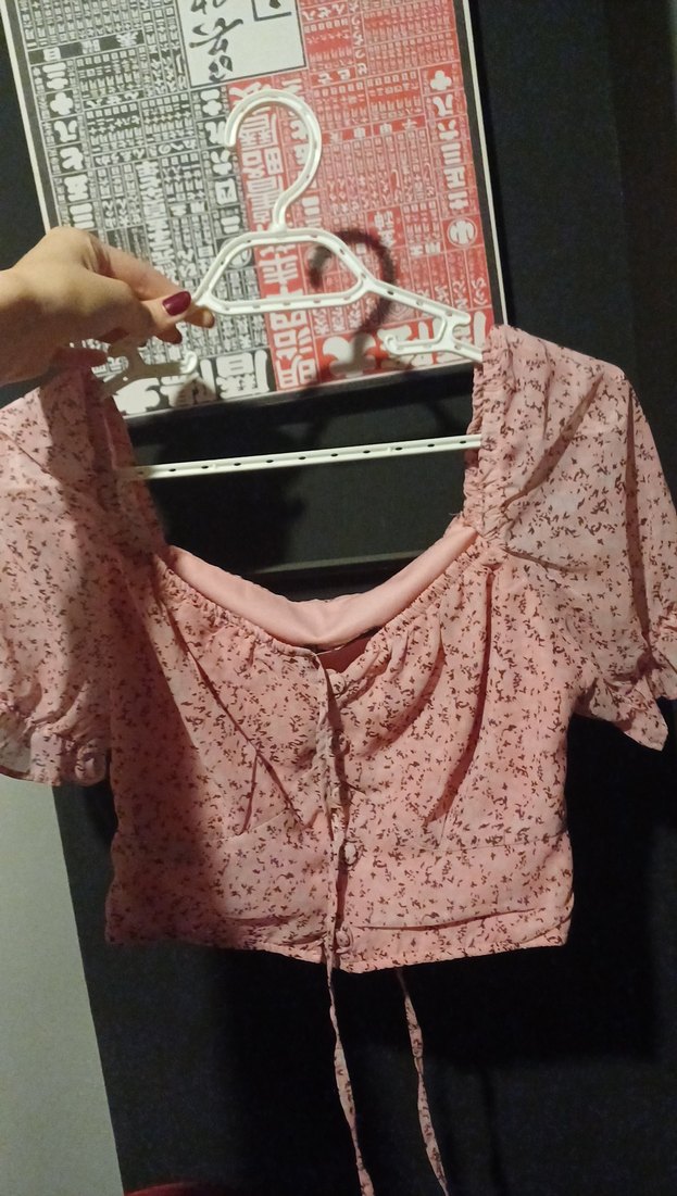 Pembe Düğmeli Kısa Kollu Bluz - Görsel 2