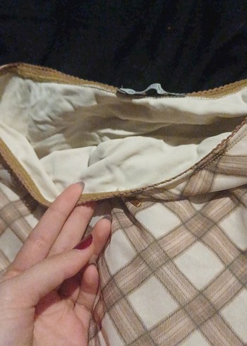 Bej Ekose Desenli Fırfırlı Midi Etek - Görsel 2