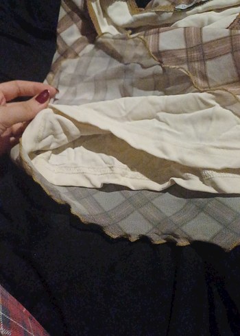 Bej Ekose Desenli Fırfırlı Midi Etek - Görsel 4