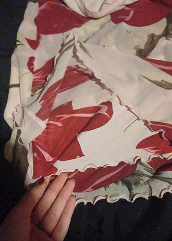 Kırmızı Desenli Bohem Midi Etek - Görsel 3