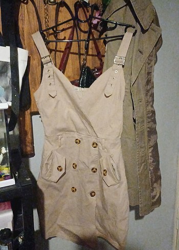 Düğmeli Bej Midi Elbise - Görsel 4