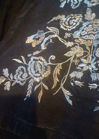 Nakışlı Kot Gri Mini Etek - Görsel 3