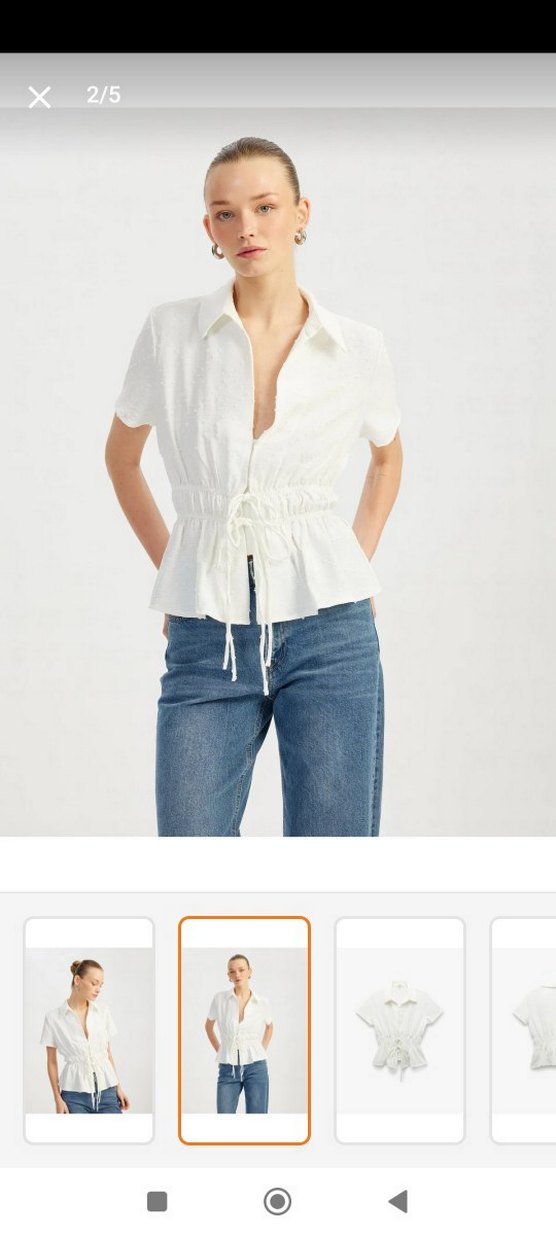 Düğmeli V Yaka Beyaz Kısa Kollu gy - Görsel 2