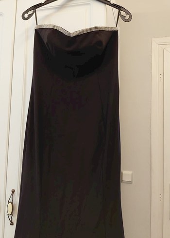 Uzun Siyah Straplez Kadın Abiye Elbise - Görsel 2