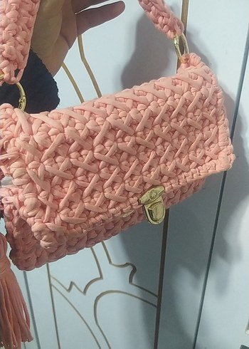 Pembe Örgü Kadın Çanta ele yapimi - Görsel 3