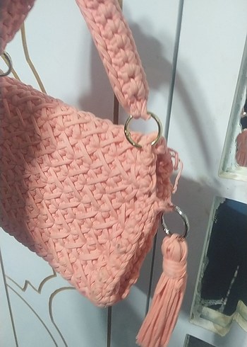 Pembe Örgü Kadın Çanta ele yapimi - Görsel 4