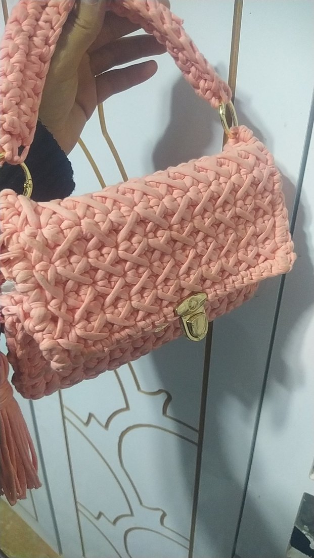 Pembe Örgü Kadın Çanta ele yapimi - Görsel 3