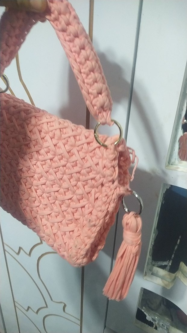 Pembe Örgü Kadın Çanta ele yapimi - Görsel 4