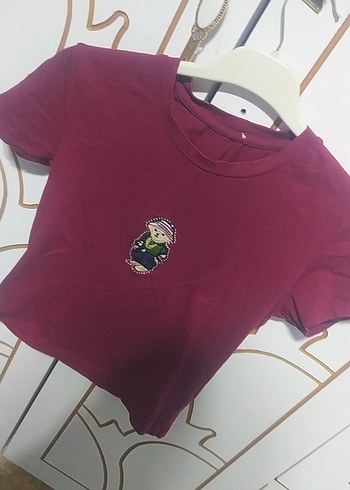 Bordo  crop tişört yeni alındı - Görsel 2