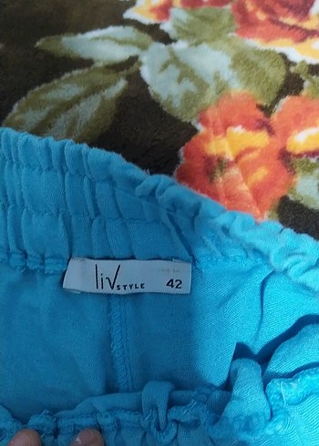 Mavi Bol Kesim Kadın Pantolon - Görsel 4