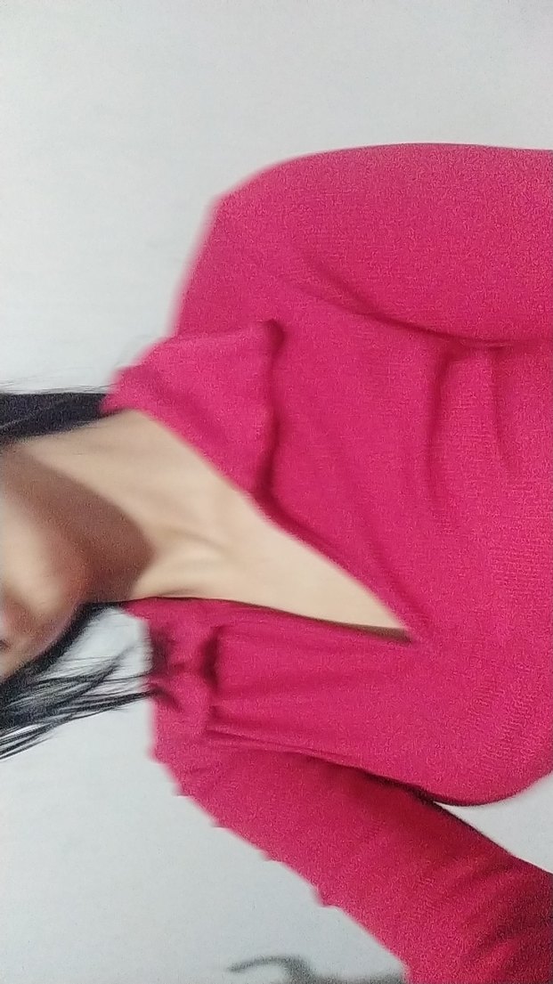 Parlak Pembe V Yakalı Kadın Keten crop - Görsel 4