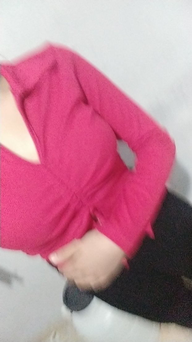 Parlak Pembe V Yakalı Kadın Keten crop - Görsel 3