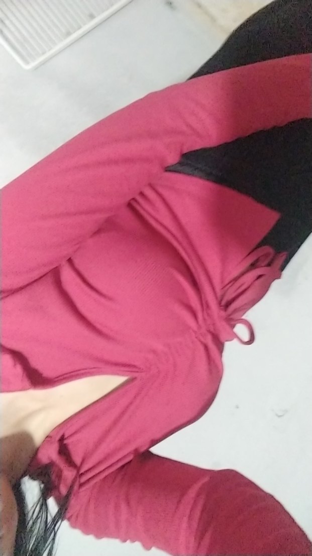 Parlak Pembe V Yakalı Kadın Keten crop - Görsel 2