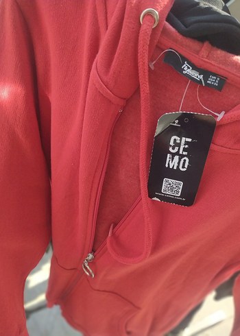 Kadın Kırmızı Fermuarlı Sweatshirt - Görsel 2