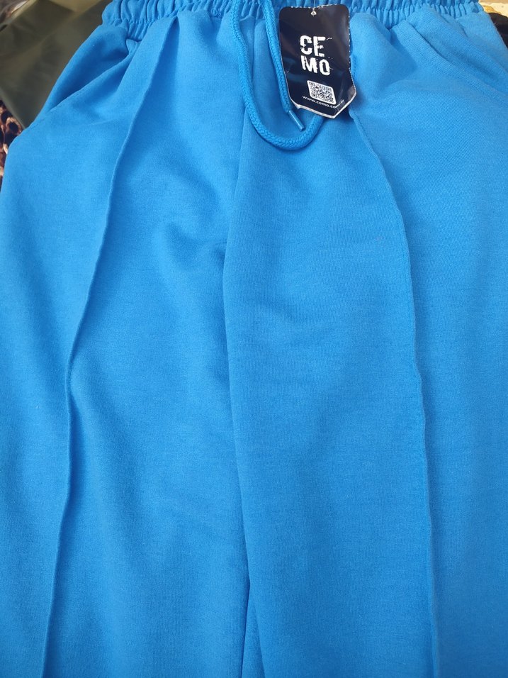 Parlak Mavi Kadın Kumaş Pantolon bol paça - Görsel 2