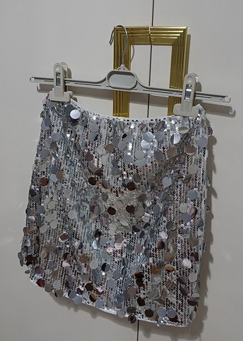 Payetli Gri Mini Etek - Görsel 3