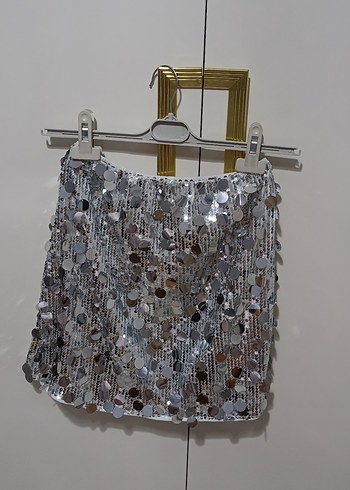 Payetli Gri Mini Etek - Görsel 2