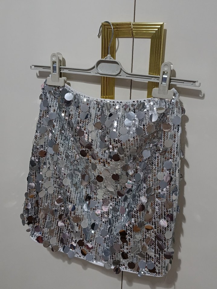 Payetli Gri Mini Etek - Görsel 3