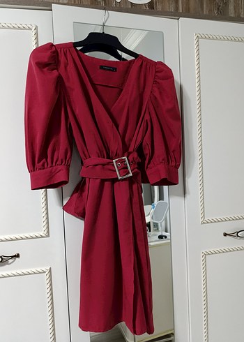 Bordo Kemerli elbise - Görsel 2