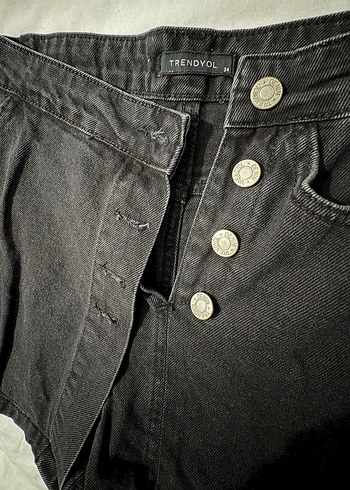 Düğmeli Siyah Kadın Mini Denim Şort Etek - Görsel 2