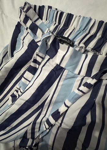 Kadın Mavi Çizgili Pilili Rahat Pantolon - Görsel 2