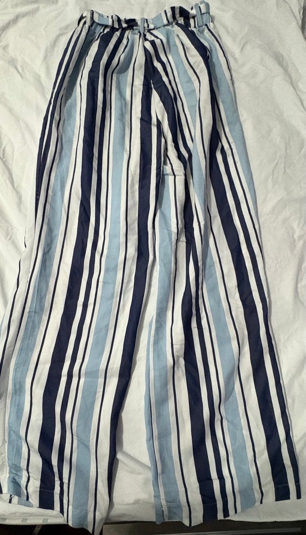 Kadın Mavi Çizgili Pilili Rahat Pantolon - Görsel 3