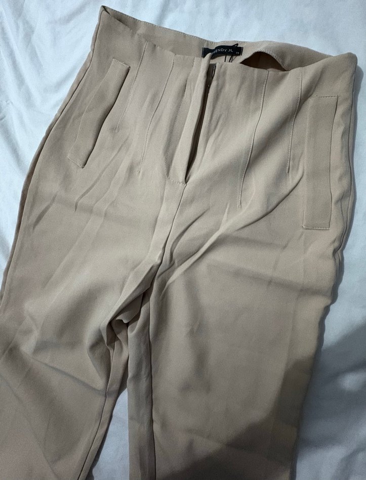 Bej Kadın Midi Kumaş Pantolon - Görsel 2