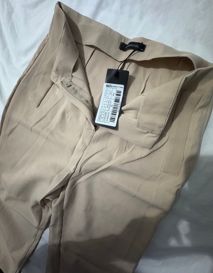 Bej Kadın Midi Kumaş Pantolon - Görsel 3