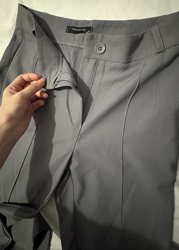 Gri Pilili Midi Kadın Kumaş Pantolon - Görsel 2