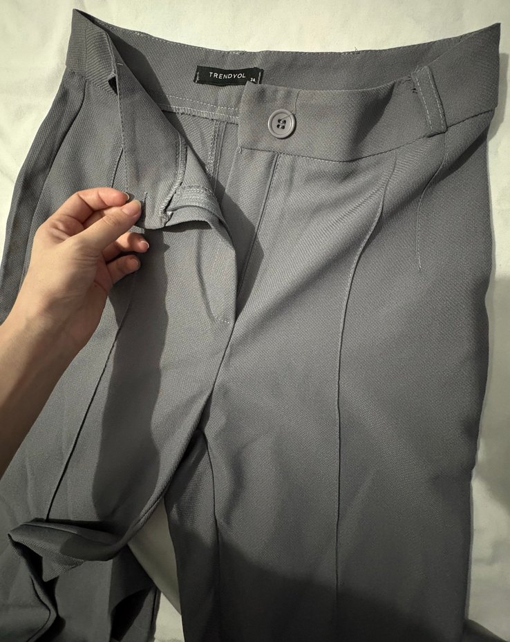 Gri Pilili Midi Kadın Kumaş Pantolon - Görsel 2
